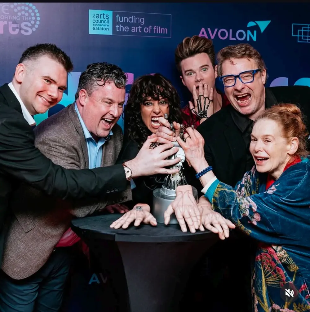 Matthew McMahon with the cast and director of The Restoration at Grayson Manor at the Irish premiere